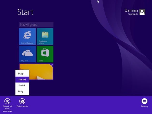 System Windows 8.1 rozmiar kafelek