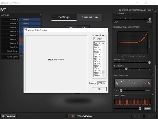SteelSeries - polling rate 1000 Hz