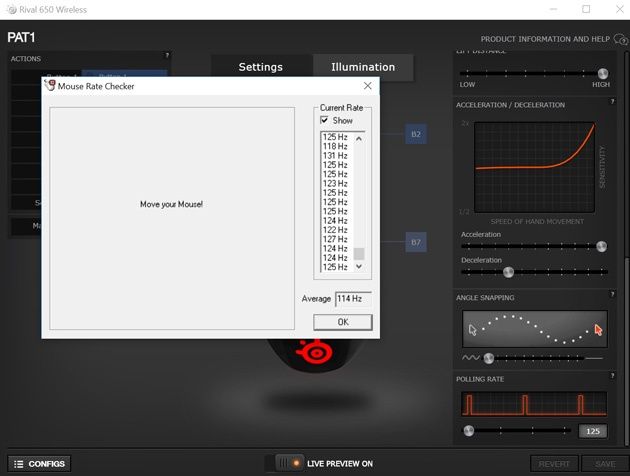 SteelSeries - polling rate 125 Hz
