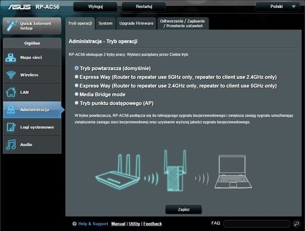 Asus RP-AC56 tryb operacji