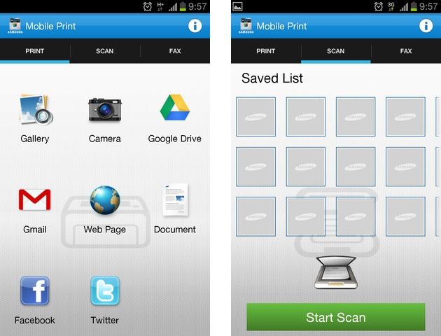 Samsung Mobile Print aplikacja screeny