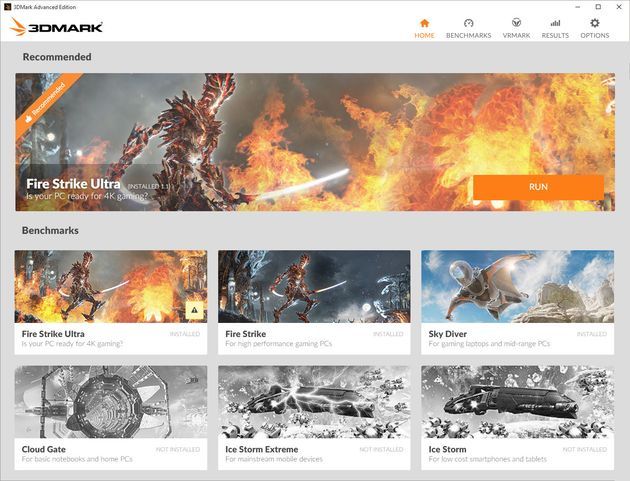 3DMark menu