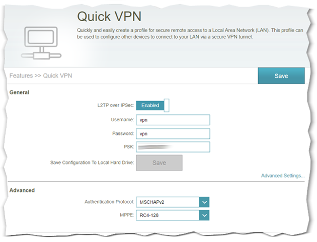 Karta konfiguracji VPN