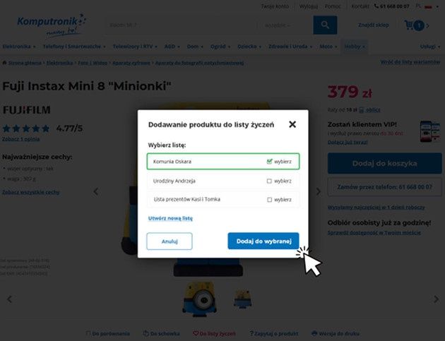 Komputronik lista życzeń dodaj