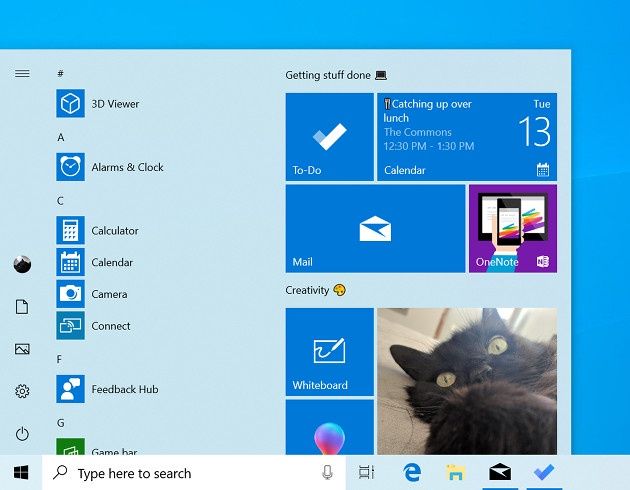 Windows 10 Light Mode start