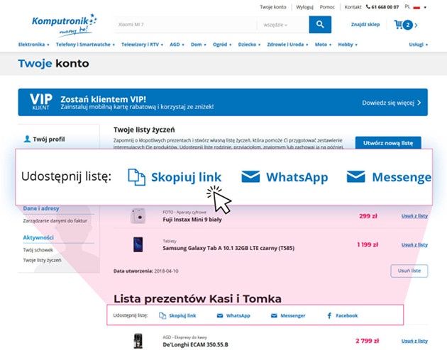 Komputronik lista życzeń konto