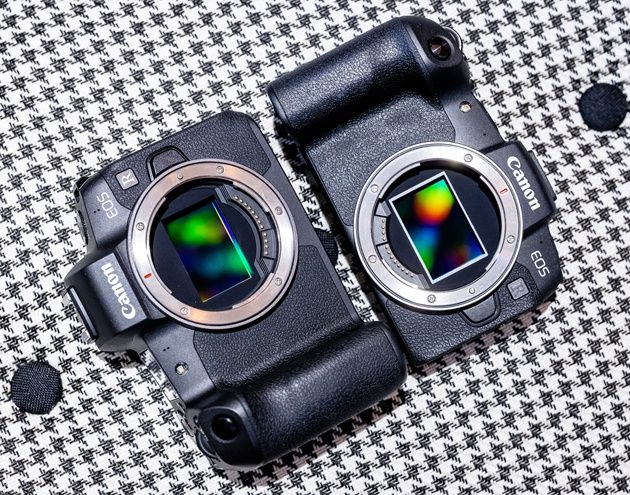 Canon EOS RP i EOS R od góry