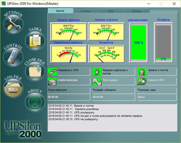 UPSilon 2000 główne okno