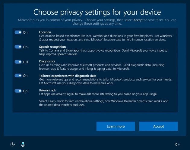 Windows 10 prywatność okno