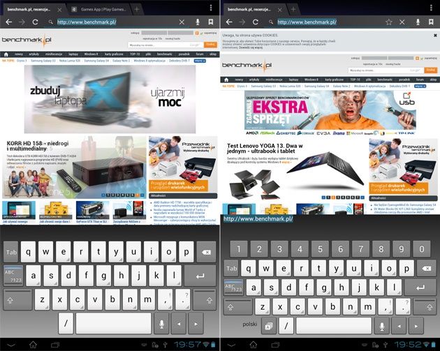 Sony Xperia S tablet klawiatura pionowo