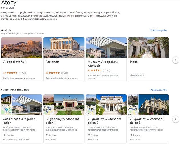 Google Podróże atrakcje