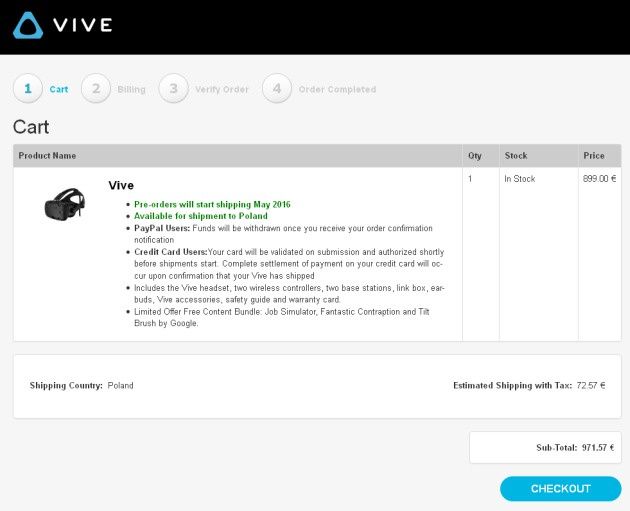Cena HTC Vive