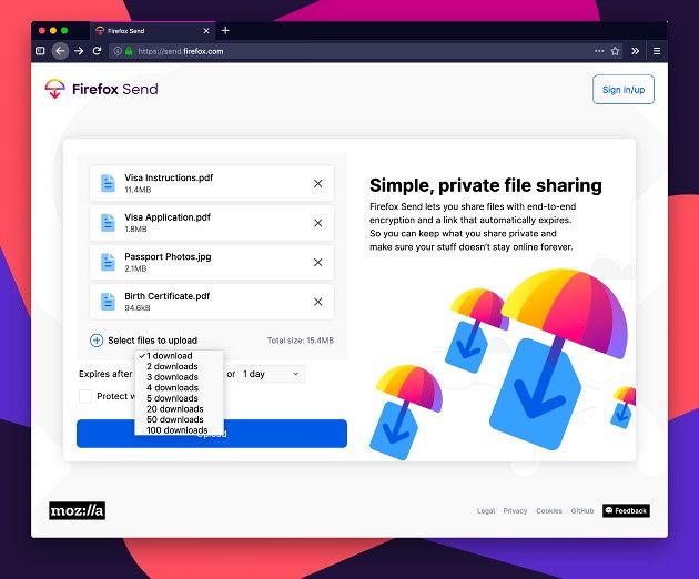 Firefox Send screen 2