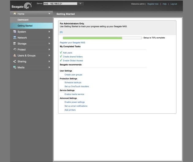 Seagate NAS dashboard