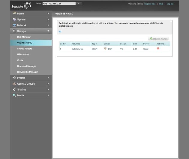 Seagate Business Storage 1-Bay NAS disk manager