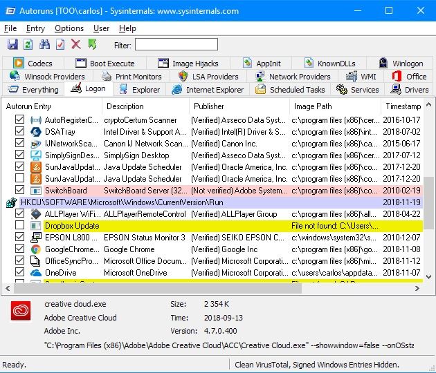 Windows 10 Autoruns