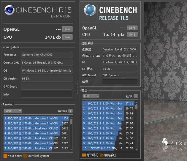 Intel Core i7-6900K - wydajność Cinebench R11.5 i R15