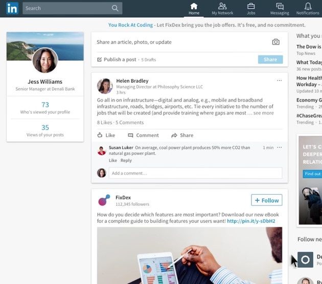 LinkedIn Layout Newsfeed