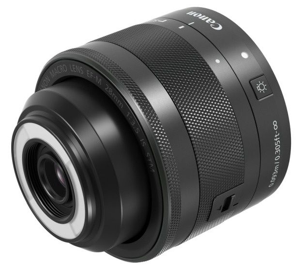Canon EF-M 28 mm f/3,5 mm Makro IS STM widok bok