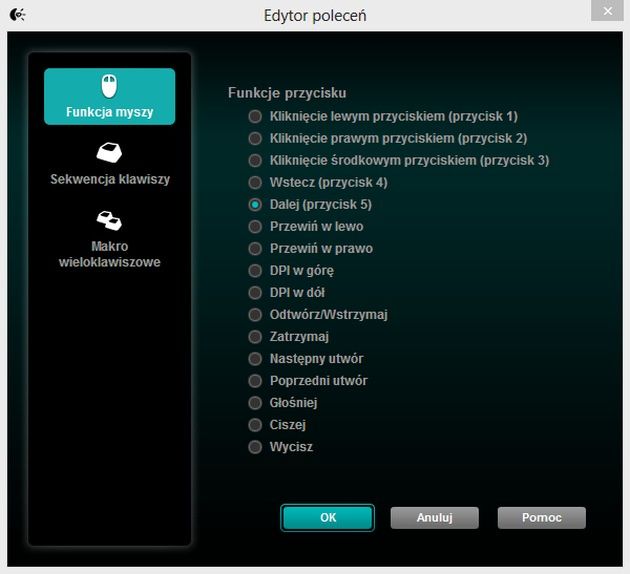 Logitech funkcje myszy