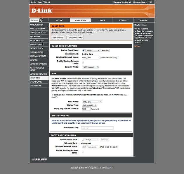 D-Link DIR-810L admin settings