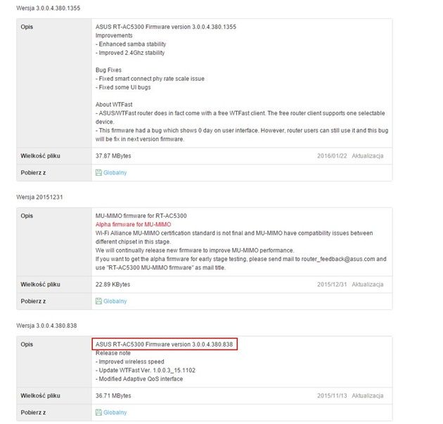 Informacja o nowszej wersji firmware