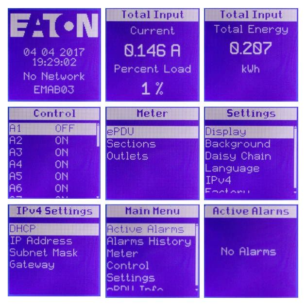 Informacje prezentowane na wyświetlaczu w Eaton ePDU G3