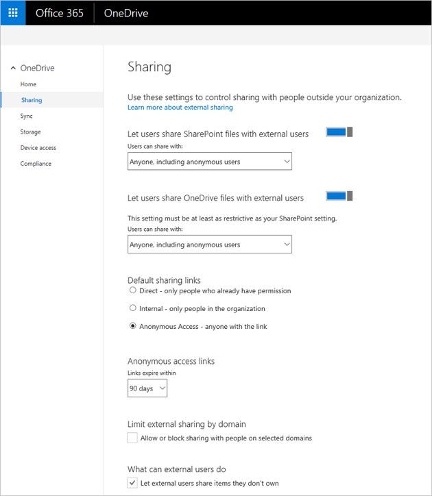 OneDrive panel