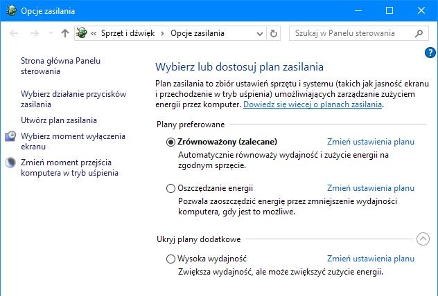 windows 10 plan zasilania