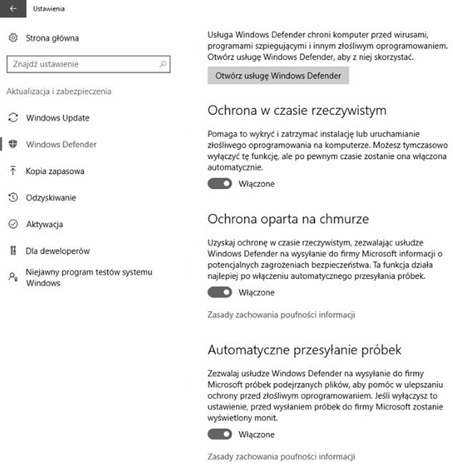 Windows Defender opcje