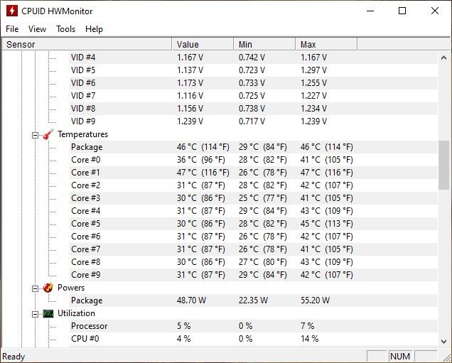 HWMonitor - monitorowanie temperatury procesora