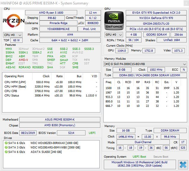AMD Ryzen 5 1600 - HWiNFO