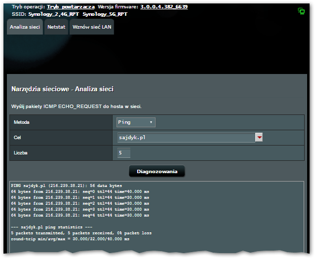 Narzędzia sieciowe w ASUS RP-AC53