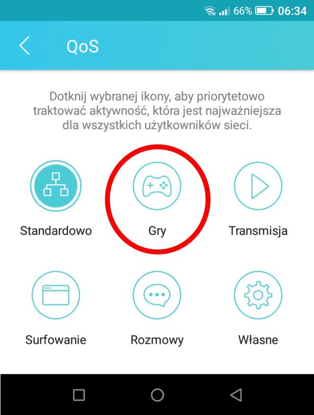 Funkcja QoS poprzez aplikację mobilną