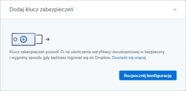 Konfiguracja klucza zabezpieczeń w Dropbox