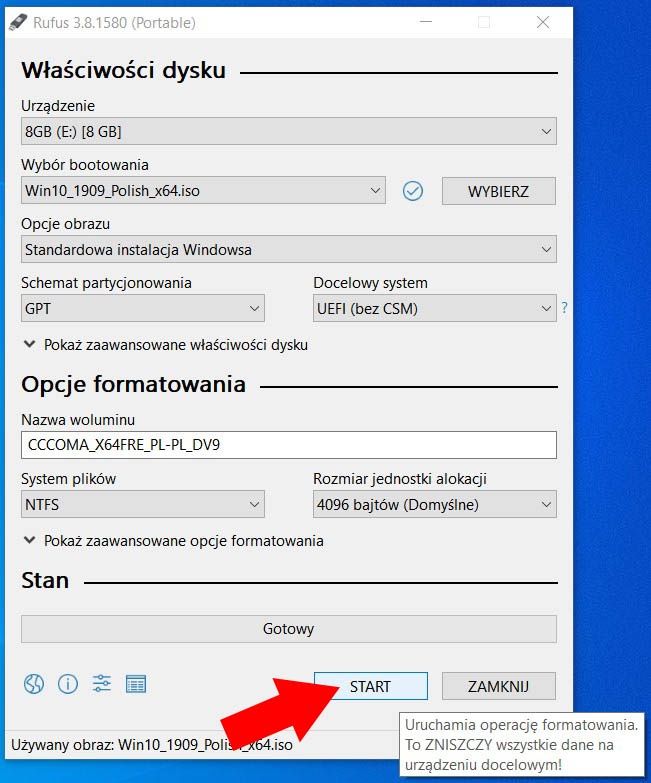 Rufus - rozpocznij tworzenie nośnika