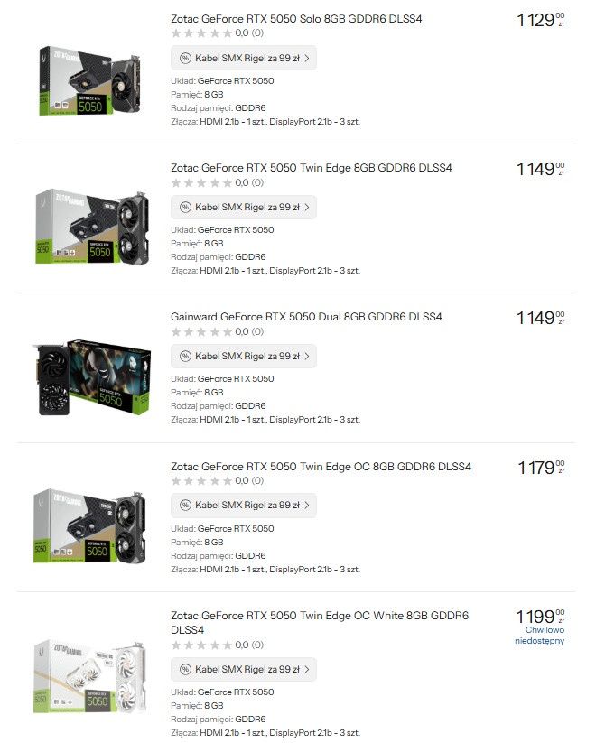 GeForce RTX 5050 - ceny w sklepach