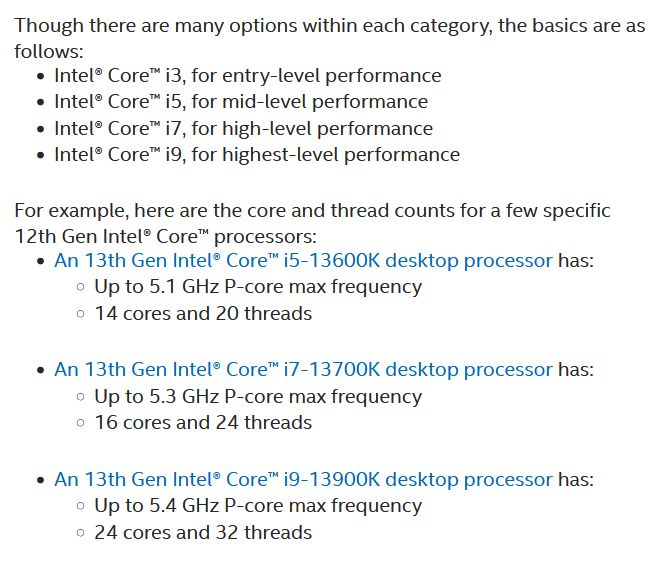 Intel Core 13. gen - specyfikacja