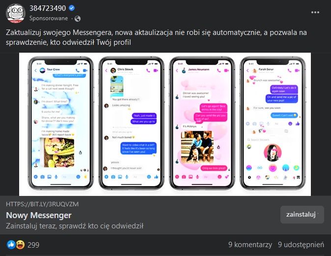 oszustwo na messengrze - sprawdź kto odwiedził Twoj profil
