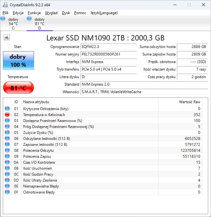 Lexar NM1090 2 TB - temepratury