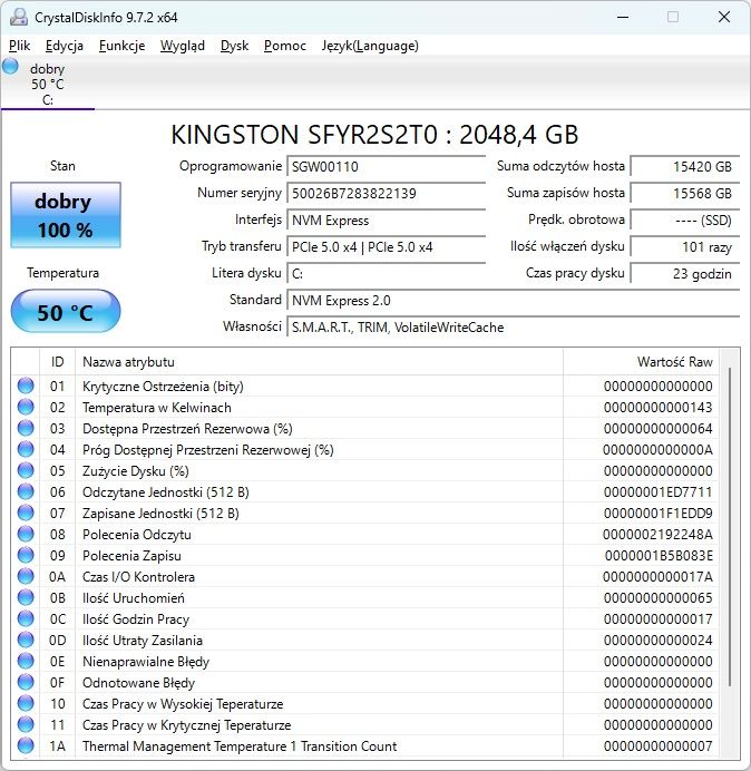 Kingston Fury G5 - temperatury dysku SSD