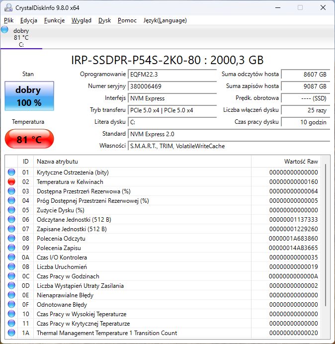 Goodram IRDM PRO Gen 5 - temperatury dysku SSD