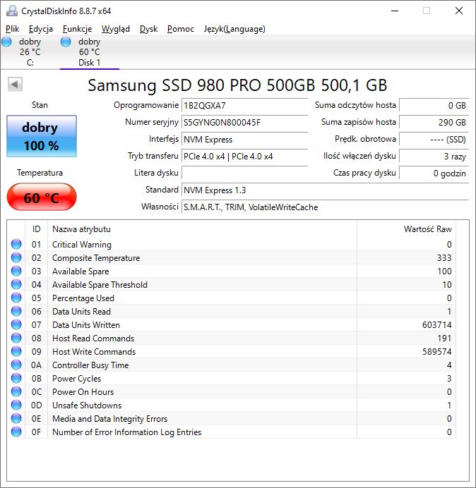Samsung SSD 980 PRO - temperatury