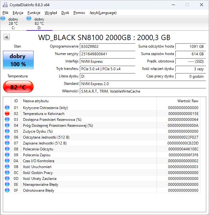WD Black SN8100 2TB - temperatury