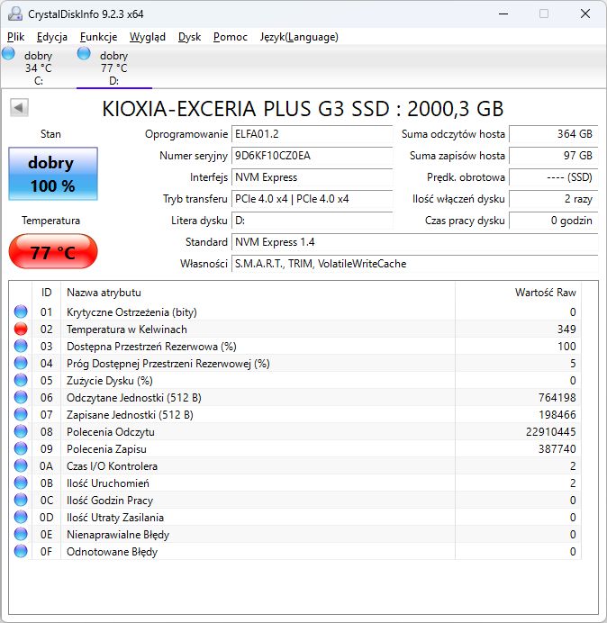 Kioxia Exceria Plus G3 - temperatury