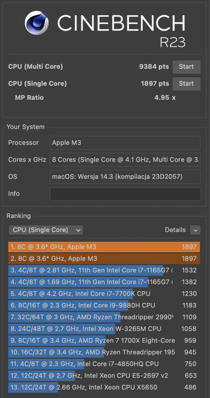 Cinebench R23 Single Core