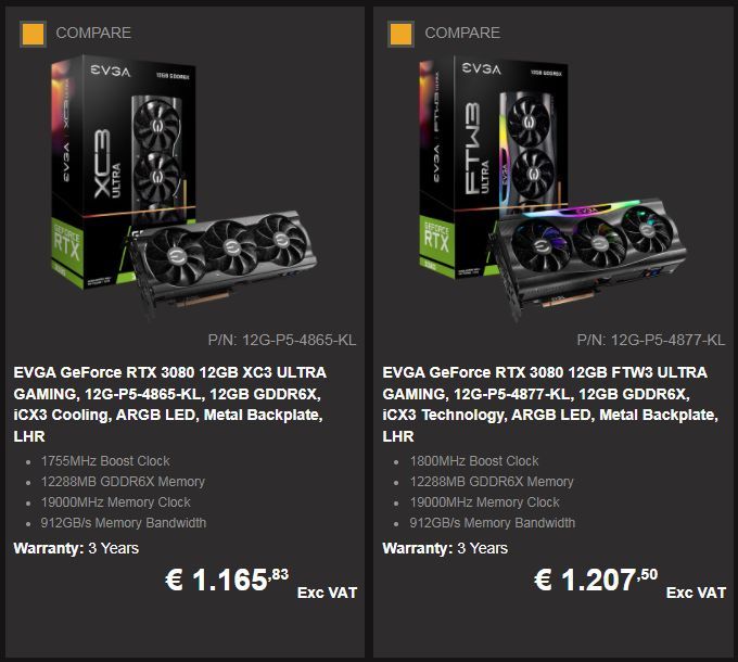 EVGA GeForce RTX 3080 12GB - ceny kart graficznych