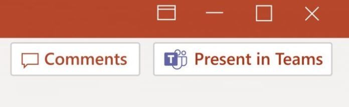 Microsoft Teams - PowerPoint Live. Przycisk Present in Teams