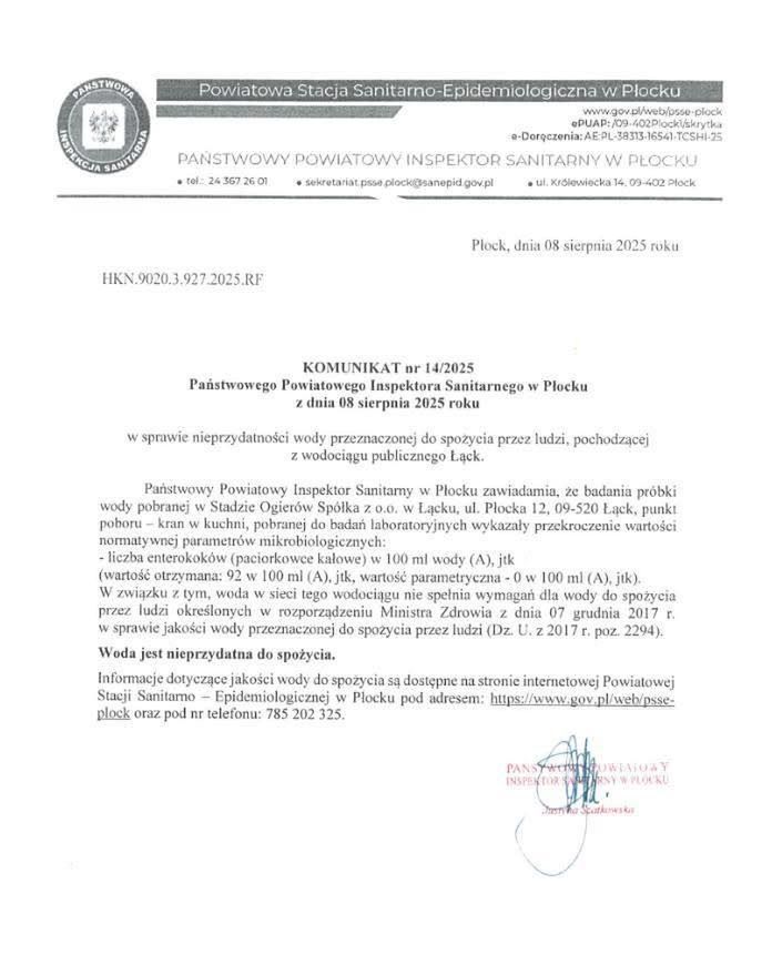 Woda nie nadaje się do spożycia