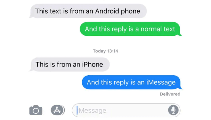 Różnica między wiadomościami z Androida (zielonymi) i pomiędzy iPhone
